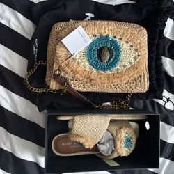 Kurt Geiger Straw Bag & Sandals Set