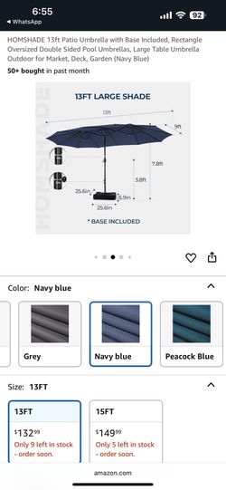 Brand new XL navy blue shade with buildable base. Covers 117 square feet