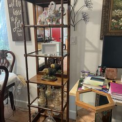 BEAUTIFUL MOHOGANY DISPLAY SHELF  5 TIER WOOD WITH GLASS AND MIRRORS