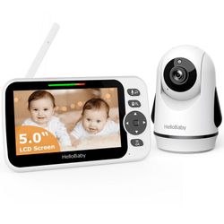 HelloBaby HB6352 Video Baby Monitor – 5″ LCD, No Wifi, Pan-Tilt-Zoom, 1000 ft Range