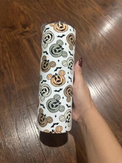 Custom 20oz Dainty Spooky Cute Halloween Mickey Head Pumpkins Neutral Print Stainless Steel Skinny Tumbler