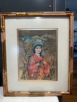Vintage Numbered Edna Hibel Framed Print “Oriental Child” #747 of 1000