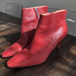 Zara Woman Sz EU 38 US 7 Red Leather Studded Ankle Boots Heels. Condition is "Pre-owned.” Excellent condition barely worn. Few marks from wear please