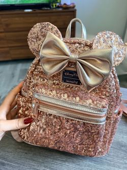 Loungefly Disney Parks Minnie Mouse Rose Gold Sequin Mini Backpack
