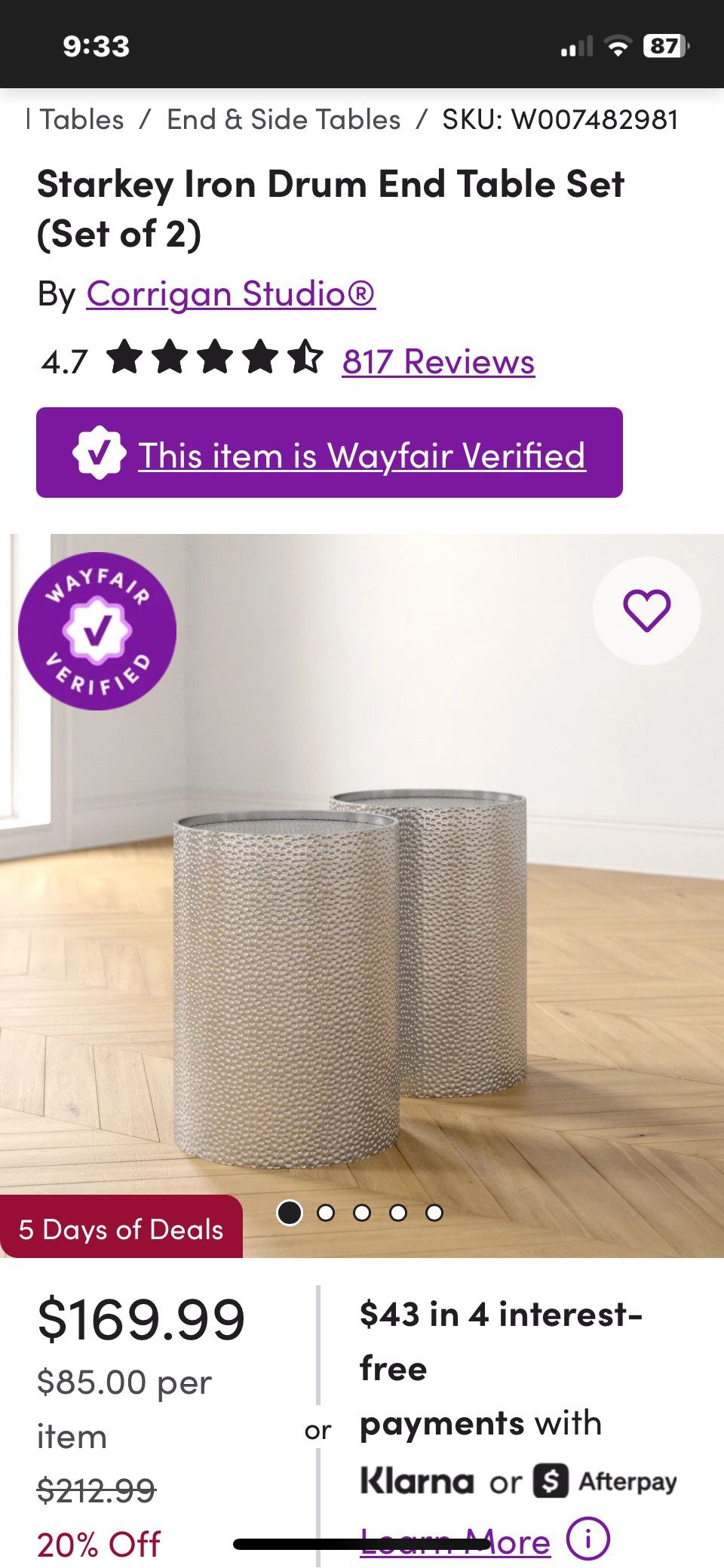 Wayfair Starkey Iron Drum End Table Set (Set of 2)