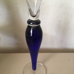 Cobalt Blue Glass Candle Holder 