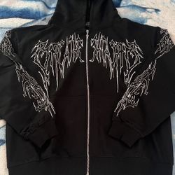 BreatheDivinity Abyssal Wraith Oversized Zip-Up – Void Black Large