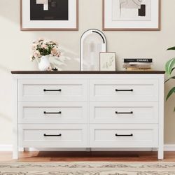 New 6-Drawer Wood Dresser for Bedroom, Large Storage Cabinet with Anti-Tip Safety and Footstool-Integrated Design, Double Classified Storage Organizer