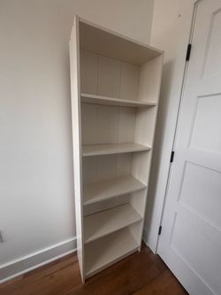 Tall White Bookcase with 5 Shelves