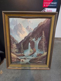 Detailed Wooden Frame with Waterfall Print