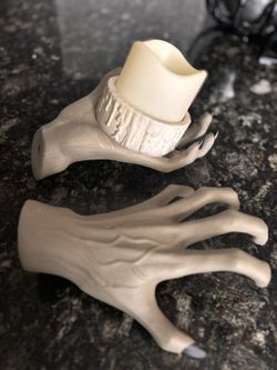 Creepy Hand Wall Hangers & Candleholder w/ Flameless LED Candle Halloween Decor