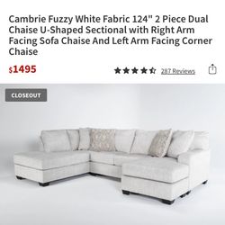 ✨ Cambrie Fuzzy White U-Shaped Sectional - 124 in