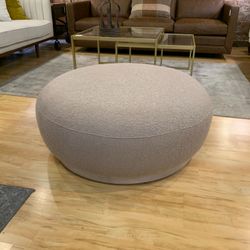 Round Light Grey Boucle Ottoman