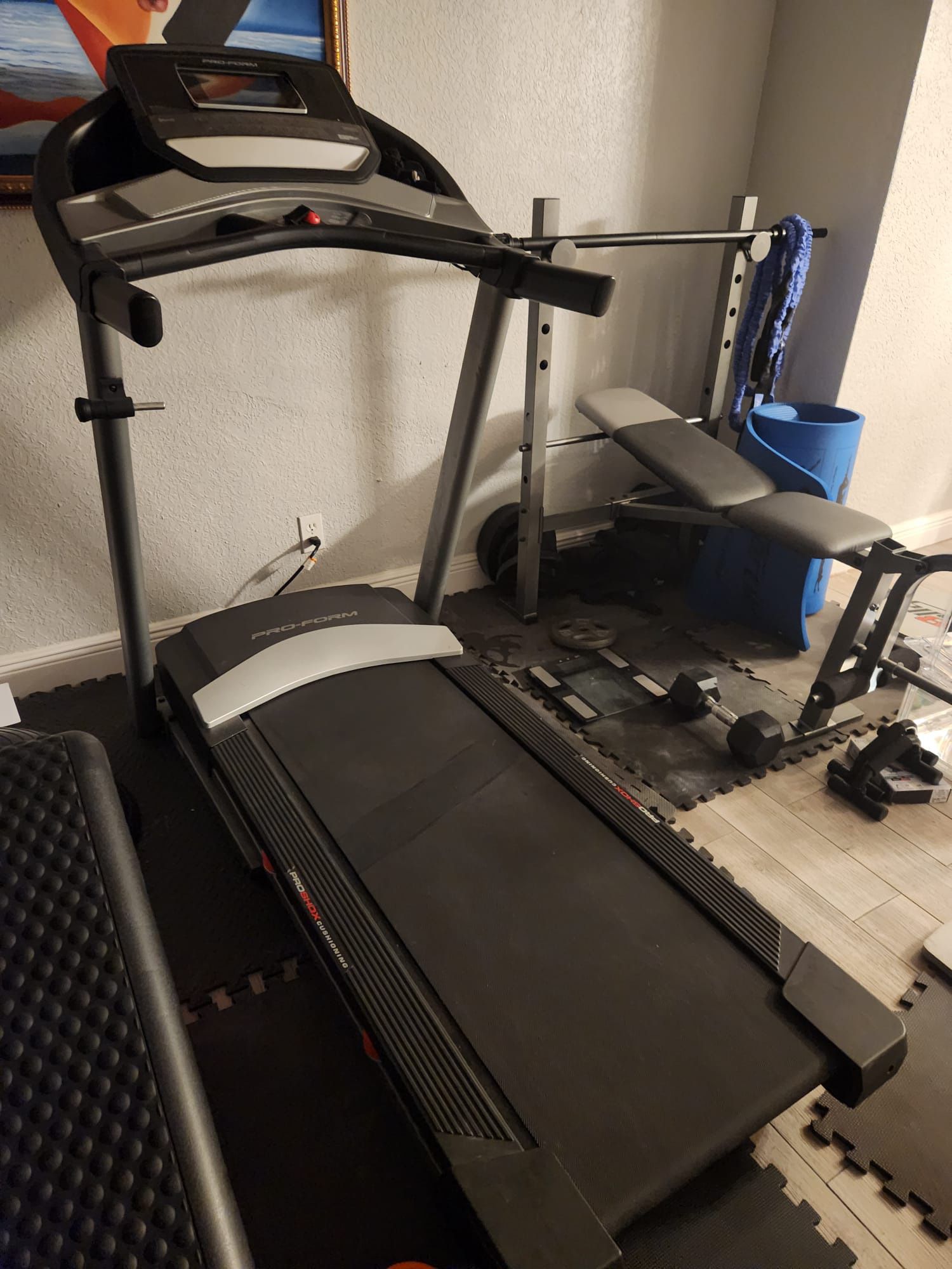 Treadmill,  Rower machine, Weight Bench