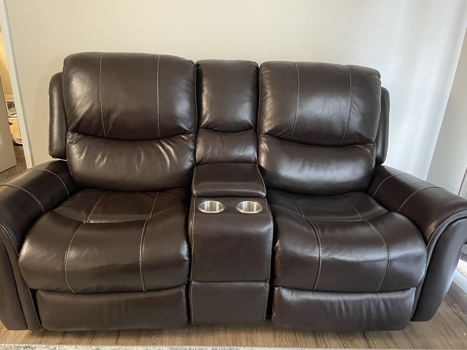 Dual Power Leather Recliner Loveseat