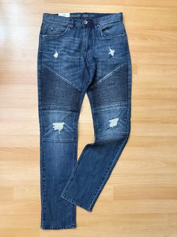 NWT New Men’s 32 Zumiez Ninth Hall Decoy Moto Slim Jeans Pin tuck distressing