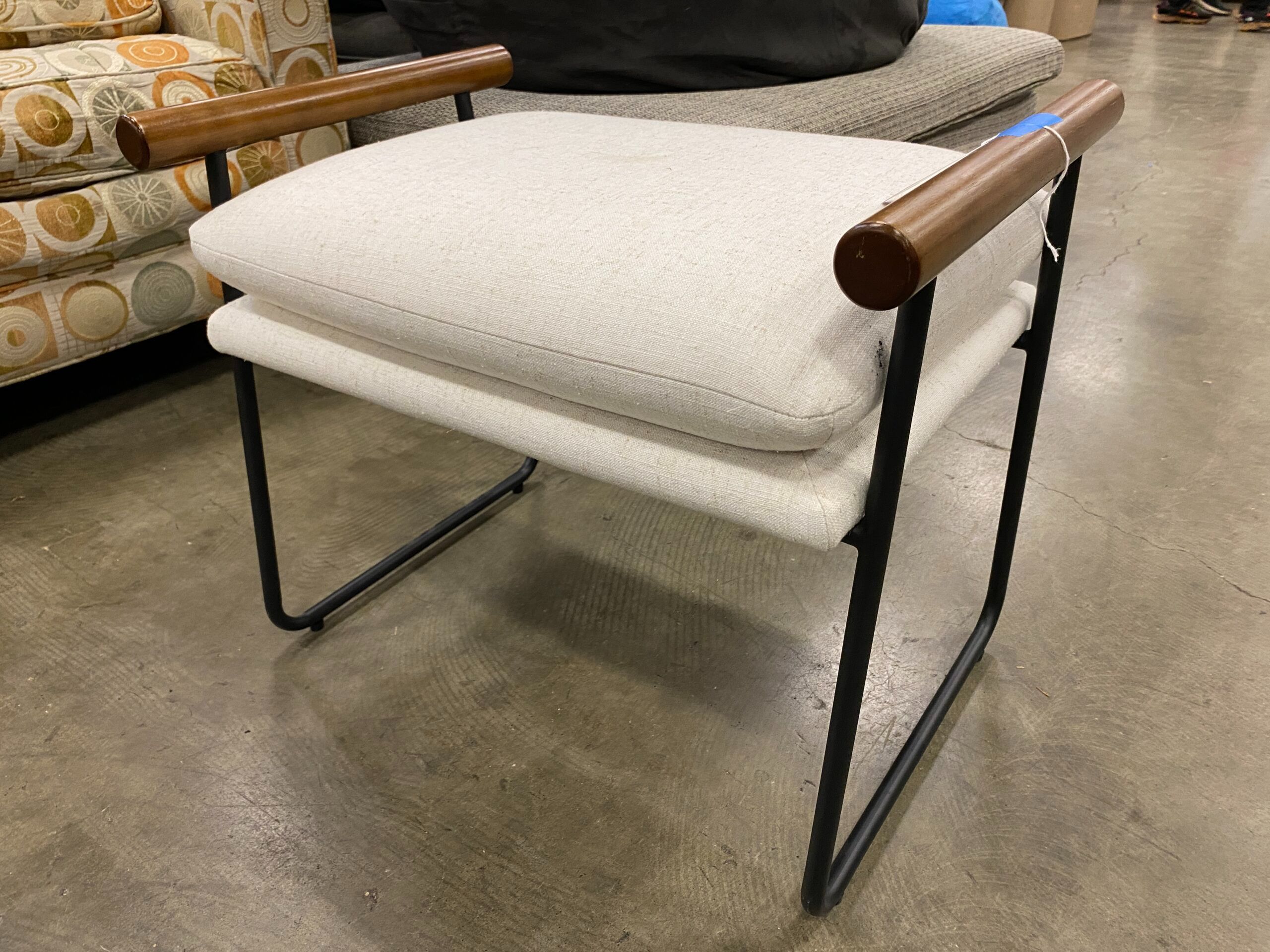 HEARTH & HOME Beige Ottoman with Wooden Handles