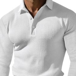 Autumn Winter Waffle Knit Long Sleeve Henley Shirt