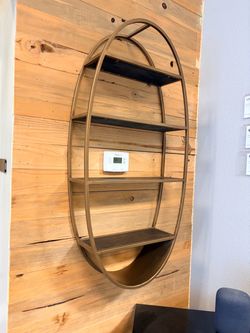 Oval Metal and Wood Wall Shelf