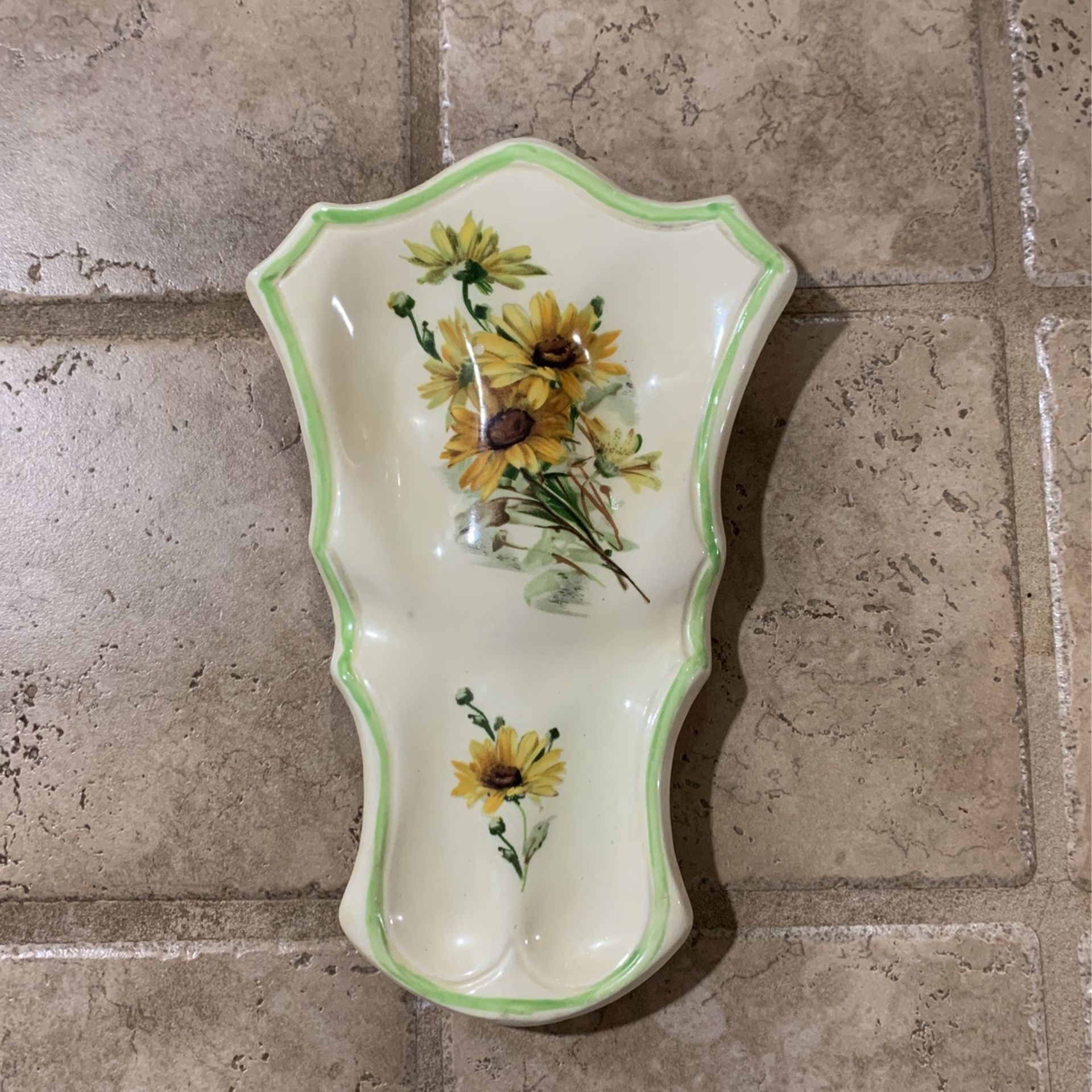 Vintage California Original USA Pottery Numbered Vintage Mid Century Hand Painted Double Spoon Rest