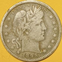 1895 U.S. BARBER SILVER QUARTER 25c COIN (VF-Very Fine)