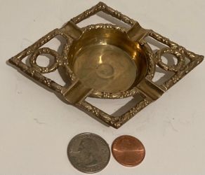 Vintage Metal Brass Ashtray, 5" x 4", Diamond Design, Heavy Duty, Cigarettes, Cigars, Smoking, Table Decor, Shelf Display, This Can Be Shined Up