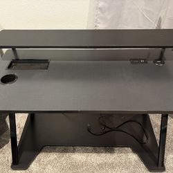 OSP Home Furnishings Checkpoint Ghost Battlestation Gaming Desk with RGB LED Lights