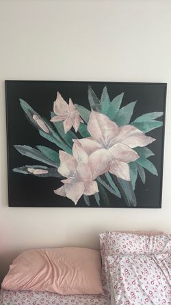 Large Framed Floral Painting on Canvas