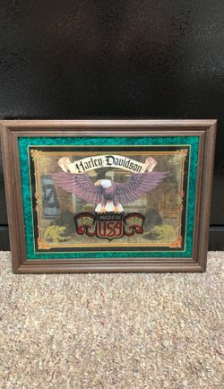 Harley Davidson Vintage Made in USA Mirror framed
