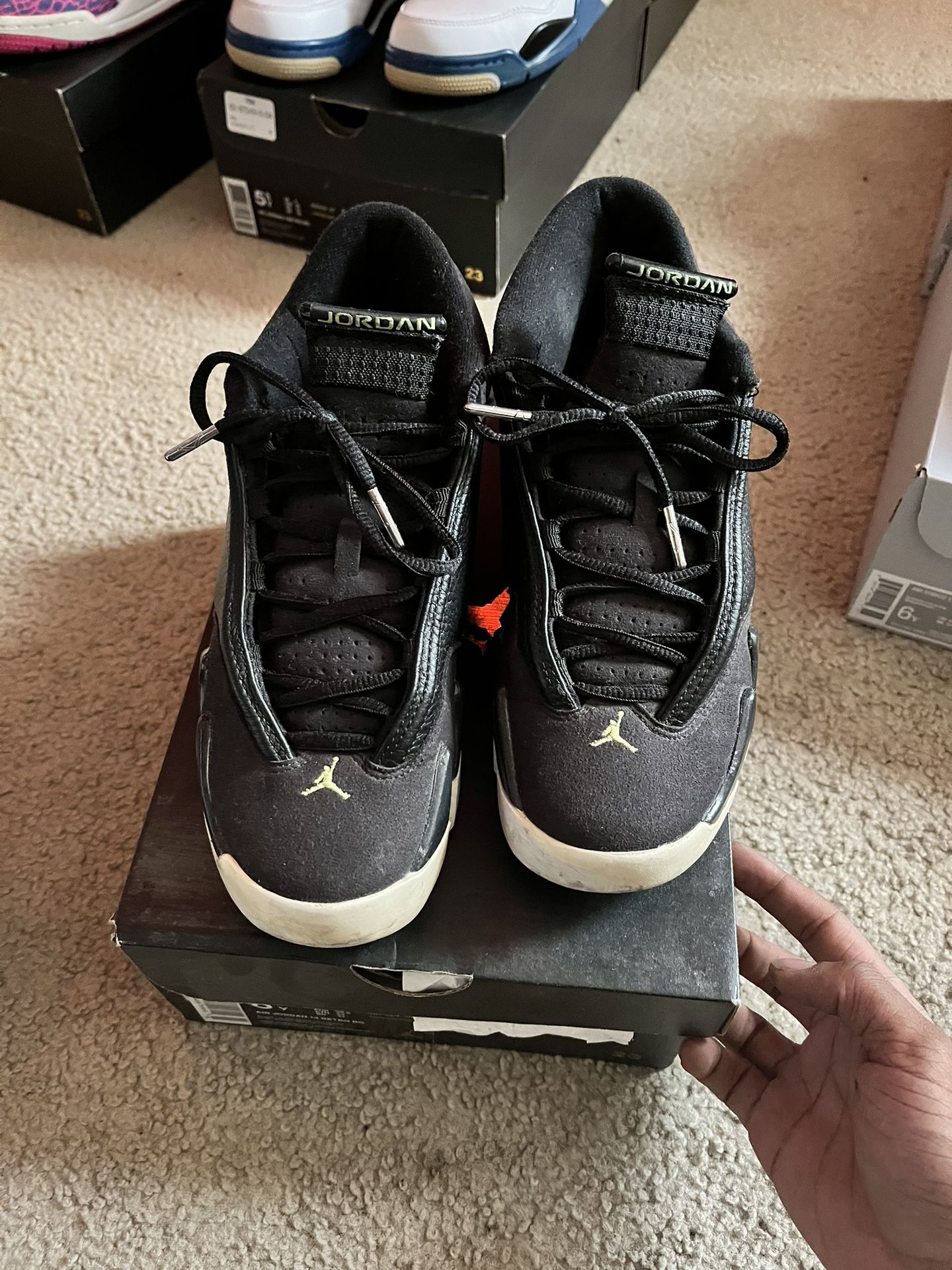 Air Jordan 14 Retro – Black/Green – Size 6Y – Like New w/ Box