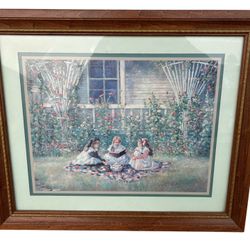 Through God’s Grace” Bettie Felder Lithograph Tea Party Print 23x19 Framed