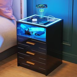 LED Nightstand with Wireless Charging Station,3 Color Dimmable Auto Sensor Night Stand for Bedroom Furniture,Touch Screen Bedside Table with USB&Type-