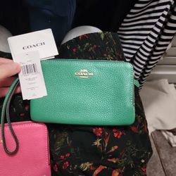 Brand NEW COACH wristlet GREEN with Tag