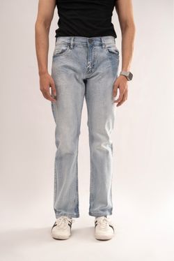 Men’s Rhinestone Ripped Straight Leg Stretch Jeans - Blue, Jet Black, Light Blue & Light Tint - Sizes 28-38