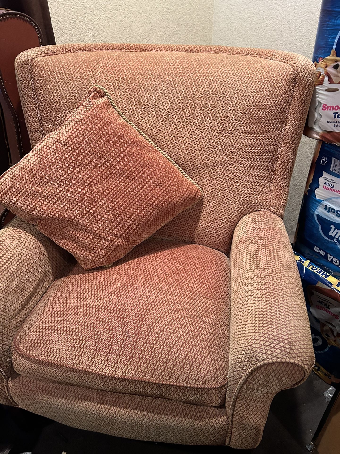Gold Fabric Wingback Chair + Matching Ottoman - Excellent Condition -
