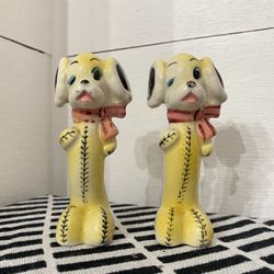 Vintage Japanese Dog Puppy Salt + Pepper Shakers