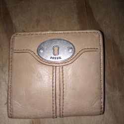 Fossil Mini billfold Small Leather Wallet Metallic Taupe Card Holder