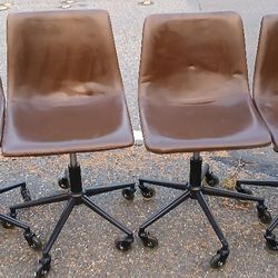 4 Rolling Dining Chairs Brown Vinyl Quality Rubber Castors Office Desk Dining Chair Chairs Mid Century Styling