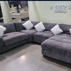 
✅️"4 pc grey wide welt cordury fabric upholstered modular sectional sofa with chaise"✅️✅️