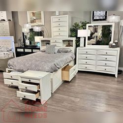 4- Pieces White wood finish Queen Bedset