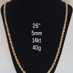 Heavy Solid Rope Chain Necklace 14kt Gold 40g