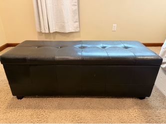 Black Faux Leather Storage Ottoman Bench