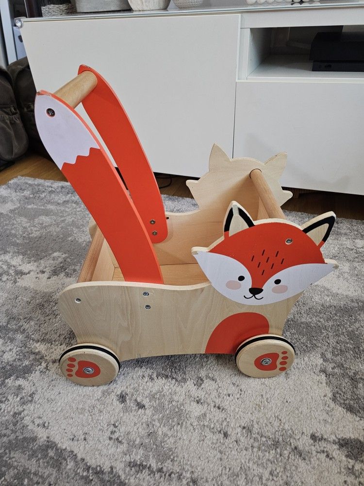 Wooden fox toy cart for kids