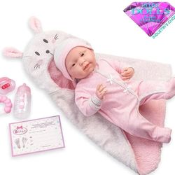 
JC Toys - La Newborn Nursery | 8 Piece Bunting Soft Body Baby Doll Gift Set | 15.5" Life-Like Soft and Posable Newborn Doll with Accessories | Pink B