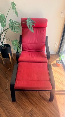 IKEA Red Lounge Chair with Matching Ottoman / Footstool