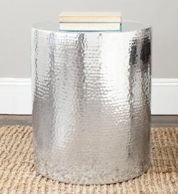 HD Buttercup Side Occasional Drum Table- Aluminum Hammered Metal 