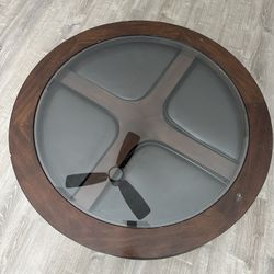 Wooden Coffee Table With Leather Stools