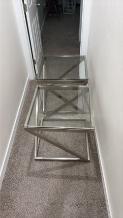 Glass coffee table with matching glass side tables