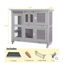 🥨Aivituvin-AIR06-C 2-Story Rabbit Hutch On Wheels (Inner Space 8.32 ft²) - Gray Rabbit Hutch, $120 👀Item is in box, need to be assembled by yourself