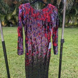 Nordstrom Sequin Red And Purple Long Sleeve Dress